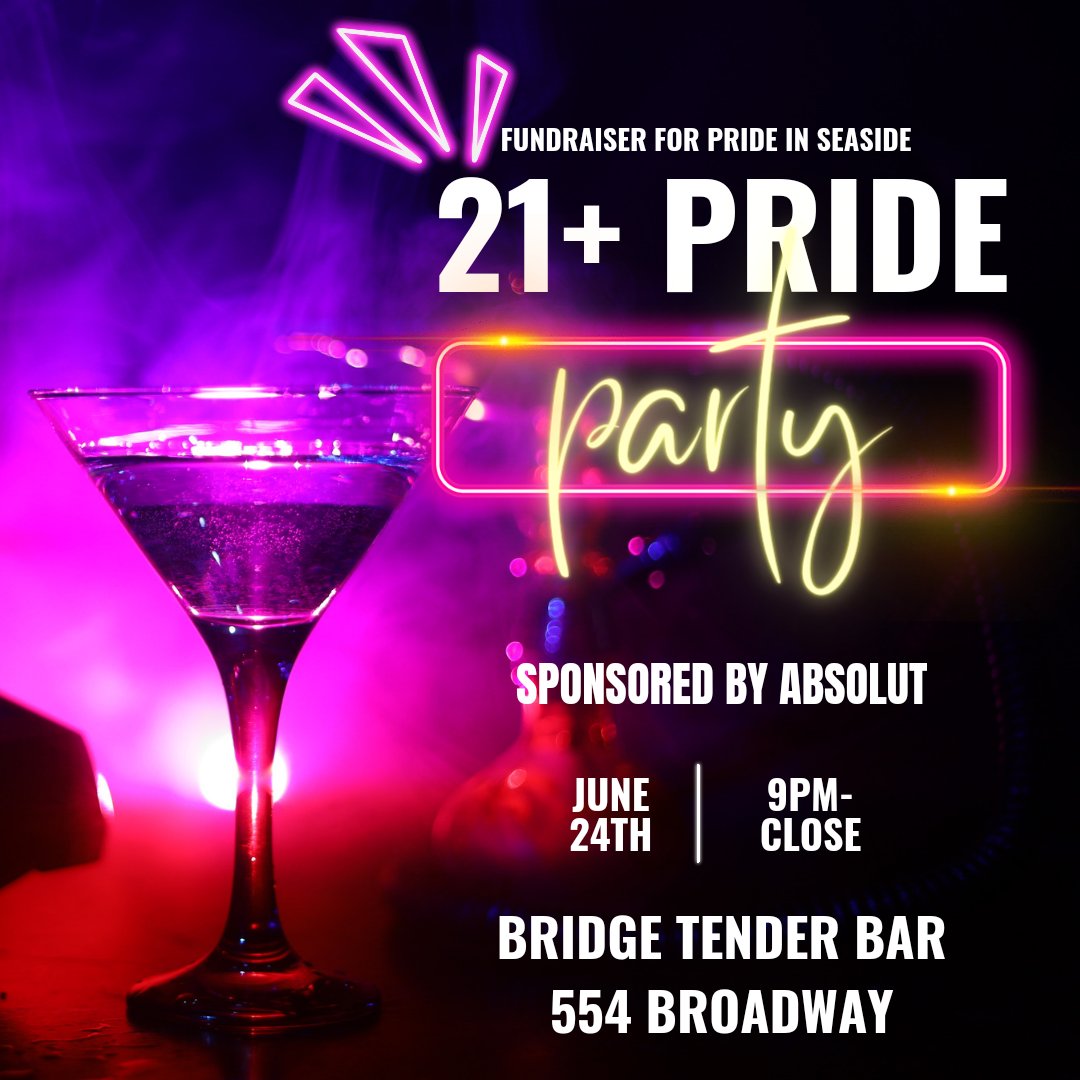prideinseaside's tweet photo. Don't forget the after party! Our great friends at The Bridge Tender are hosting a 21+ Pride Party! Absolut Vodka has sponsored the event, and it's a fundraiser for us! June 24th, 9pm to close, 554 Broadway St, Seaside, OR 97138
#lgbtq2sia #queer #pride #fundraiser #prideparty https://t.co/H4GYot7mcn