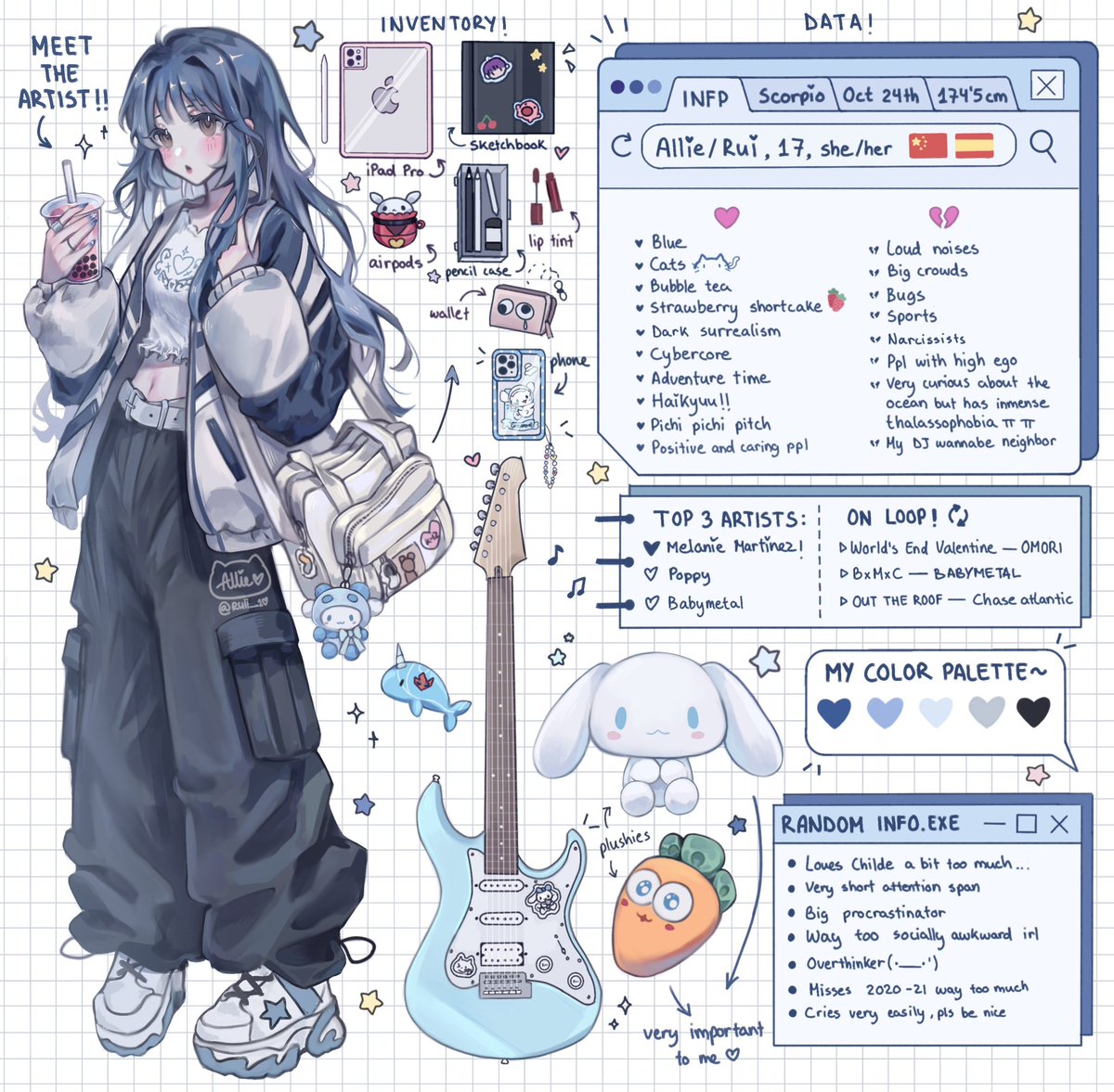 Heya! I’m Allie and I do digital art ᐠ( ᐛ )ᐟ
∘₊✧ •• ┈┈┈┈┈┈┈┈┈┈┈┈ •• ✧₊∘

☁️ For socials, faq, comm info and more check my carrd!
↳ ruii10.carrd.co (pls read b4 asking;;)

♡ Here you can find out a bit more abt me, left pic is my updated sona 🫧
