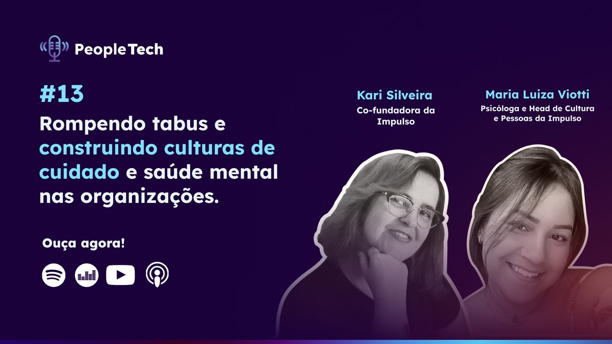 akarisilveira's tweet image. No novo episódio do #PeopleTech, eu convidei minha amiga Maria Luiza Viotti, Head de Cultura e Pessoas da @impulso_team, para falar sobre o valor da #SaúdeMental nas organizações. Quer saber como promover o bem-estar individual na sua empresa? Ouça: impulso.link/owRyR9 🌱🤗