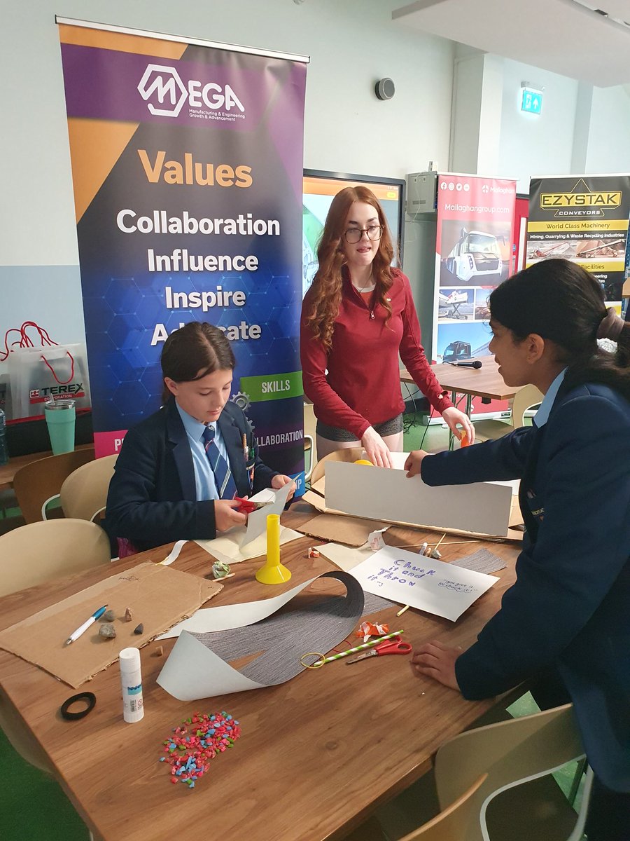 midulster_mega's tweet photo. Kicking off MEGA's "Women in Engineering" events at @AcademyDgn with @SpecdrumLtd #GreinerPackaging @Ezystak @TerexCorp @MALLAGHAN_GROUP. Year 8 girls designed & created conveyors & tested them out. They also heard from engineers being role models for future engineers! https://t.co/0qkxzzLIRW