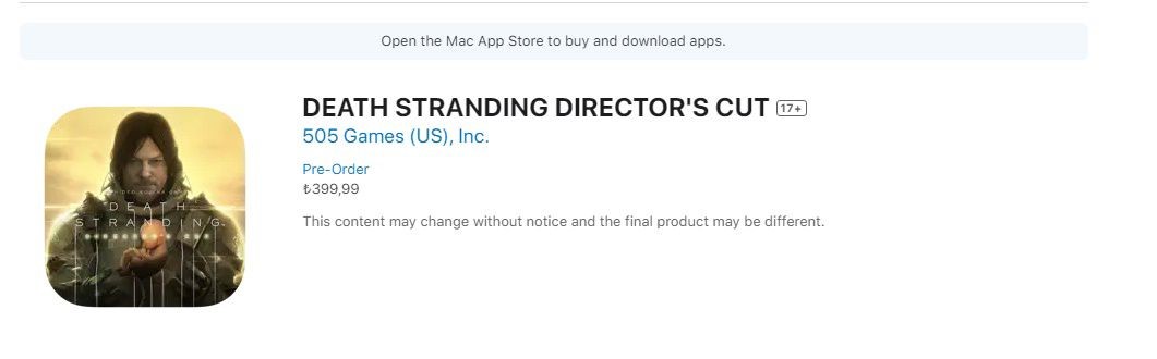 Geçtiğimiz günlerde Mac için piyasaya sürüleceği açıklanan Death Stranding Director's Cut, 399,99 TL fiyat etiketiyle ön siparişe açıldı.