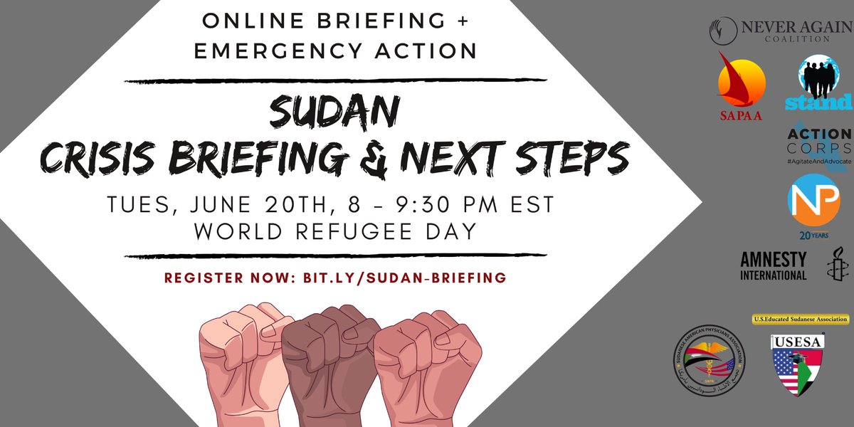 @amnestyusa @SAPA_ORG Don’t miss out on this action opportunity for #Sudan!

Endorsed by @amnestyusa @SAPA_ORG @Peaceforce @standnow @NeverAgainPDX among others!