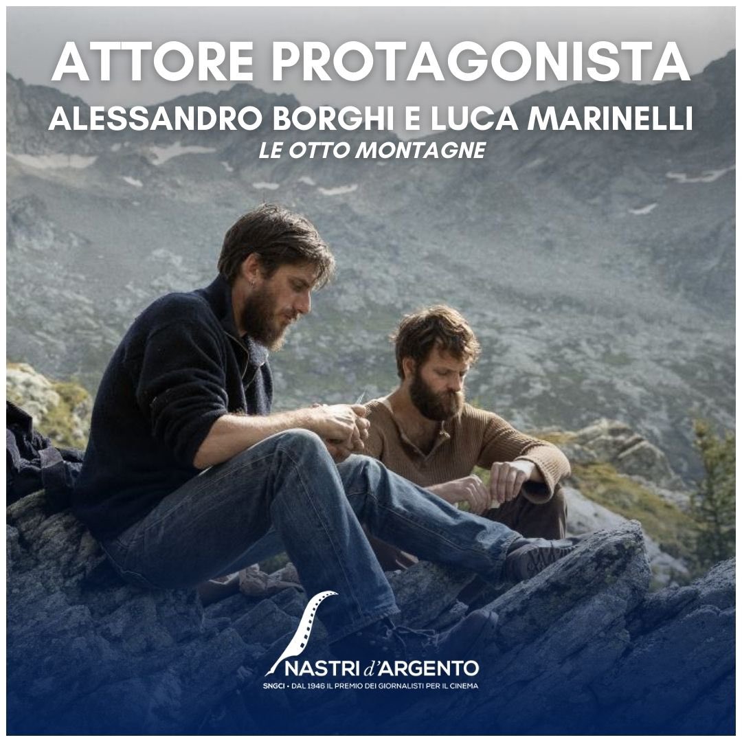 nastridargento's tweet photo. Vincono il Nastro d’Argento 2023 come Miglior Attore Protagonista Alessandro Borghi e Luca Marinelli per il film 𝘓𝘦 𝘰𝘵𝘵𝘰 𝘮𝘰𝘯𝘵𝘢𝘨𝘯𝘦. 
•
#nastridargento #nastridargento2023 #sngci https://t.co/IEz2HSGGaj