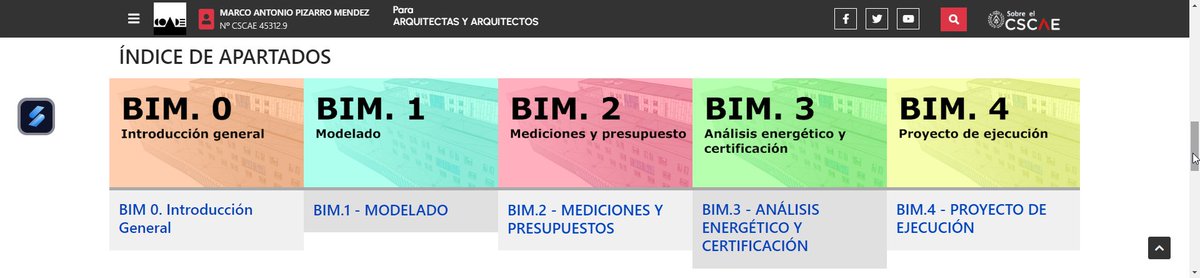 El <a href="/CSCAE/">CSCAE</a> ha publicado (para arqitect@s colegiad@s) el contenido del 𝘾𝙪𝙧𝙨𝙤 𝘽𝙄𝙈 𝙖𝙥𝙡𝙞𝙘𝙖𝙙𝙤 𝙖 𝙡𝙖 𝙧𝙚𝙝𝙖𝙗𝙞𝙡𝙞𝙩𝙖𝙘𝙞𝙤́𝙣 que se grabó el año pasado. Más de 50 horas de grabación en los que se abordan distintos temas: