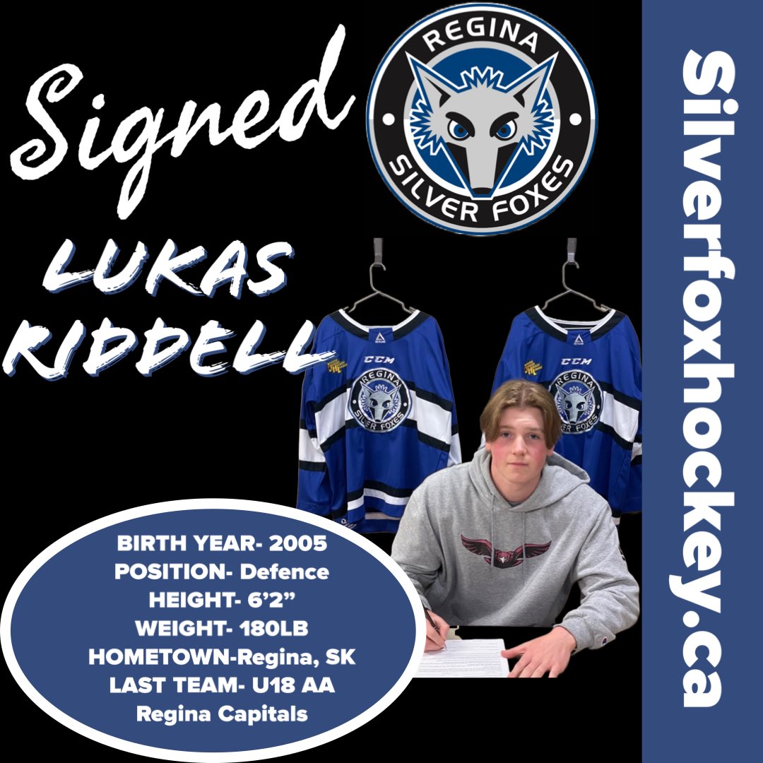 JrB_SilverFoxes's tweet image. The Regina Silver Foxes are pleased to announce the signing of Lukas Riddell from Regina,Sk. The 2005 born defenceman spent the past season with the U18 AA Regina Capitals Organization. Welcome to the Foxes Lukas!