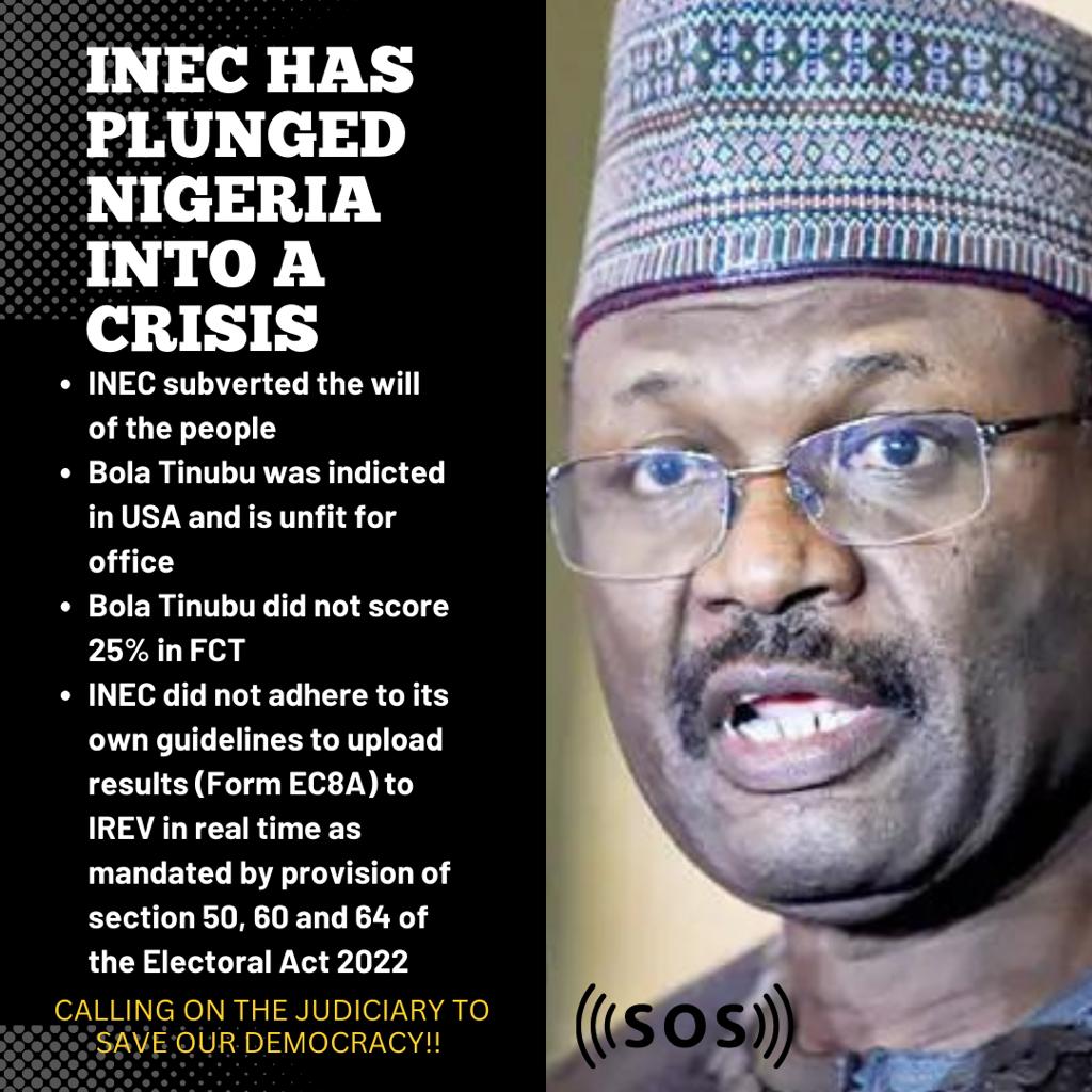OlayemiAgboga's tweet photo. Mahmood Yakubu Should be Arrested.
INEC deliberately delays Providing Documents. .
#AllEyesOnTheJudiciary
#isINECabovetheLAW
#INECRefusingSubpoena
#INECIsCorrupt
#AllEyesOnTheJudiciary https://t.co/WAMgo1XC8w