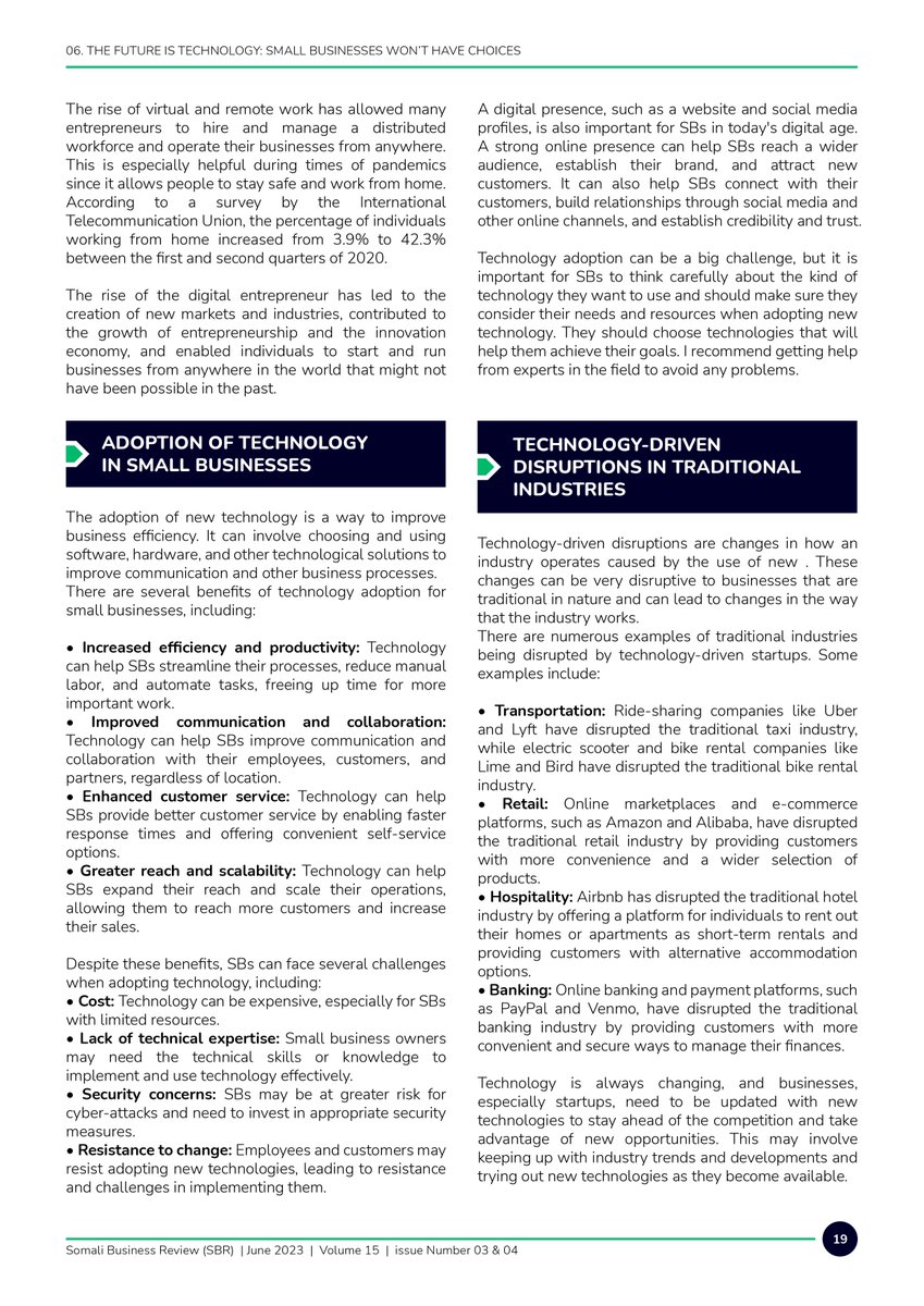 EngMohamedElmi's tweet photo. I published an article in @SomaliBizReview publication, “The Future Is Technology: Small Businesses Won’t Have Choices” which looks at the impact of technological advancements on small businesses in Somalia. 

Read it here https://t.co/SP7Cs3J6ck

#SmallBusiness #tech #Somalia https://t.co/Ipgf4YMLU2