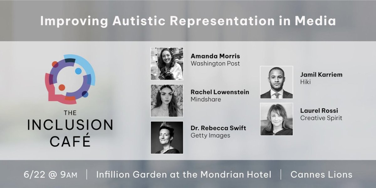 We're excited for #InfillionAtCannes’ Inclusion Café panel “Improving Autistic Representation in Media,” a deep dive into how we can better reflect the diverse, nuanced experience of being autistic. bit.ly/42EeUiY #CannesLions2023 #DisabilityAwareness #HireDifferent