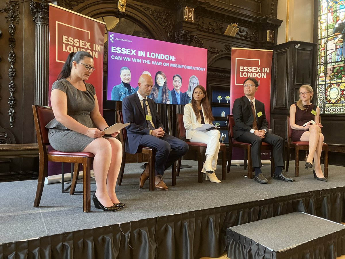 Live now Essex in London event! Discussing/ who wins in the war on misinformation with our department of Government <a href="/EssexSocSci/">Essex Social Science</a>