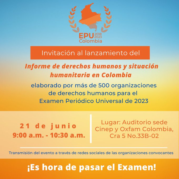 El día de mañana a las 9:00 a. m., más de 500 organizaciones de la sociedad civil 🇨🇴 lanzaremos el informe alternativo para el #EPU 2018-2023.
La Coalición participó del mismo incluyendo la perspectiva de discapacidad
Transmisión en vivo: facebook.com/coljuristas/li……