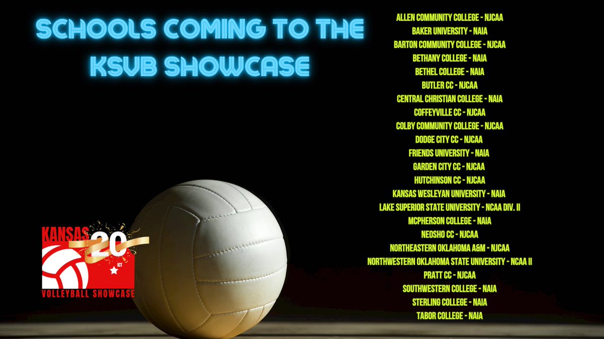 ksvbshowcase's tweet photo. These schools have registered for the Kansas Volleyball Showcase on 7/16/23 in Wichita. Have YOU registered yet? 

We still have some spaces available but are filling up quickly, get yours in today! 

🔗 link in bio https://t.co/tF5myacZ1y