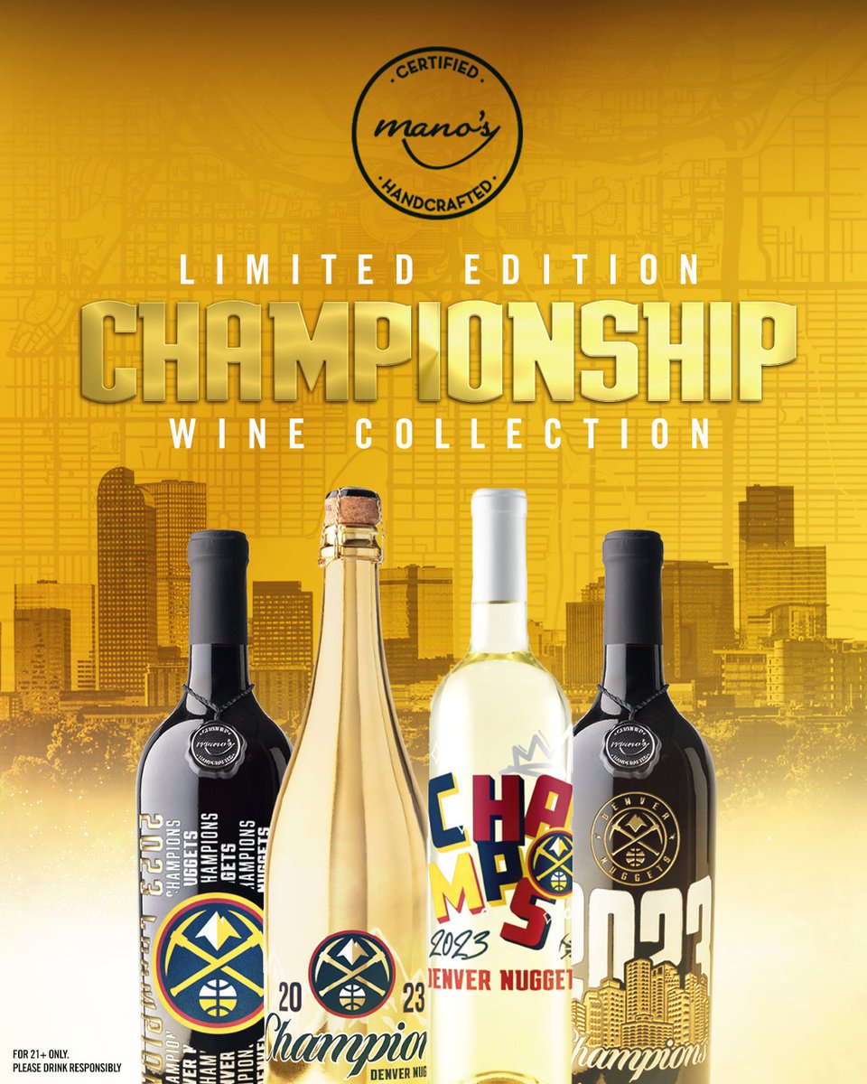 We've partnered with Mano's Wine to create a limited edition product collection to celebrate our first championship in franchise history 🍾 Shop online now and in-stores soon! nuggets.media/23manoswine