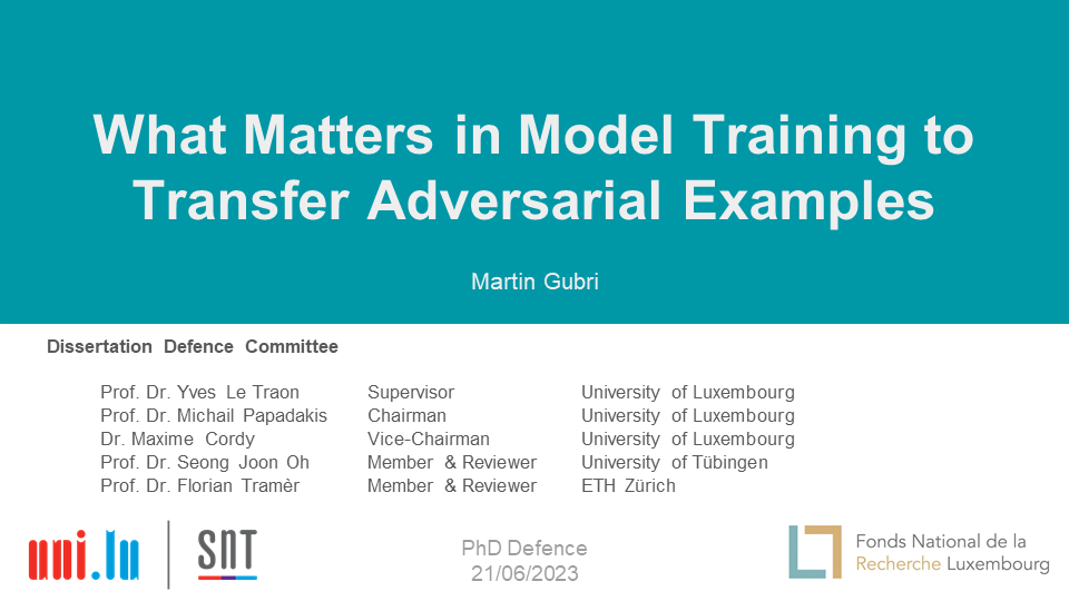 framart1's tweet photo. Tomorrow morning (Wednesday), I will have the pleasure to defend my PhD thesis titled "What Matters in Model Training to Transfer Adversarial Examples" in front of @florian_tramer @coallaoh @maxcordy @mikepapadakis @YTraon
Live at 10:00 am (GMT+2) here: https://t.co/zTkQLo759B https://t.co/YMIqPapPr3