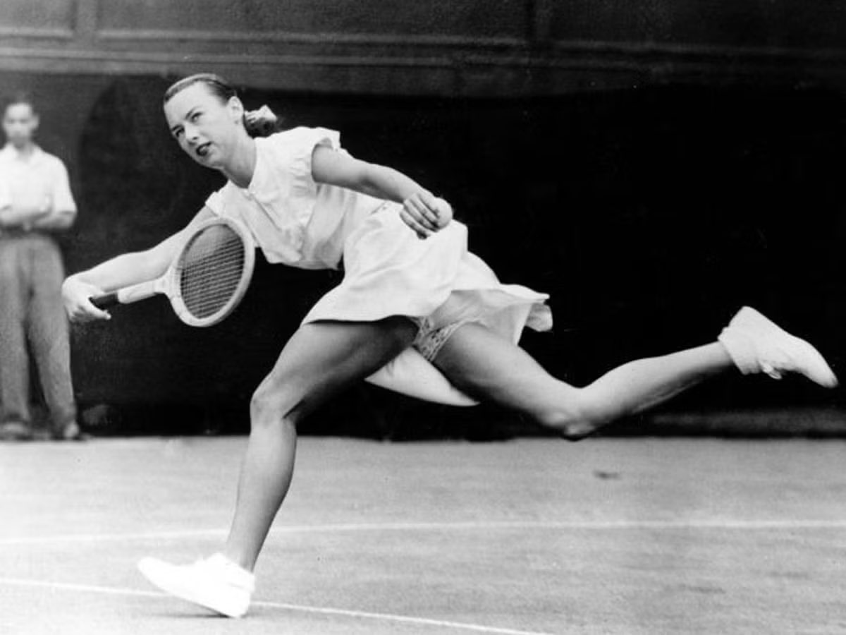 On June 20th, 1949, tennis star Gussie Moran shocks Wimbledon by wearing a short skirt and lace-trimmed underwear, which sparked controversy. This was in order to move more freely on the court. #challengethenorm #gussiemoran  🎾✨ #SportsHistory #Wimbledon1949 #tennis #legend