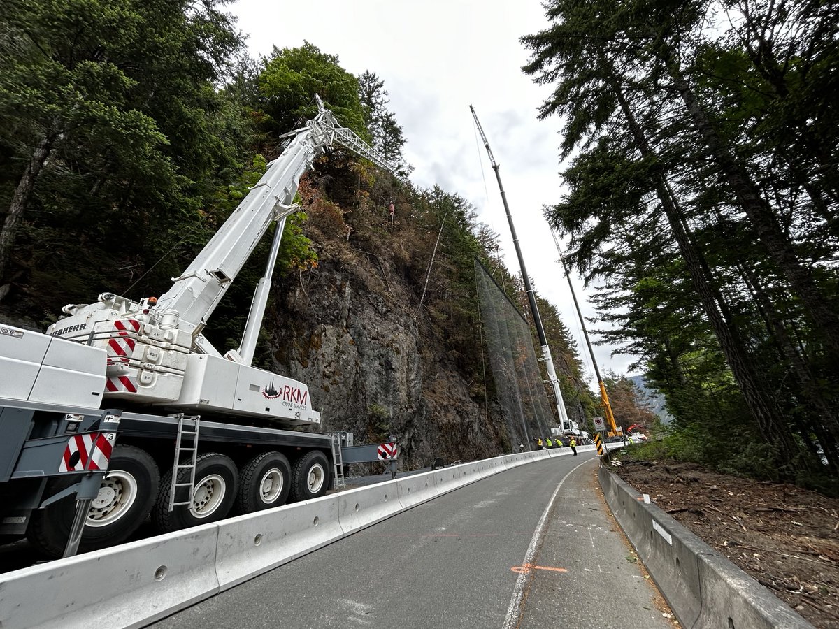 #BCHwy4 is on track to open to limited single-lane-alternating travel by June 24-25, 2023. Crews have cleared fallen trees and debris from the hillside above and are installing temporary safety measures to allow the highway to reopen. Learn more: bit.ly/42SGWHr