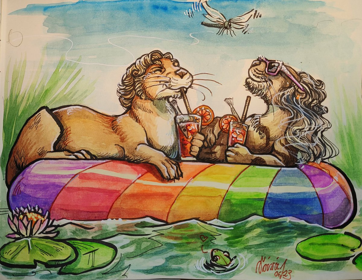 And the joys of summer for two Otter Pirates is finished. In the wake of all the AI-Graphic discourse I want to do more traditional art with my free works. #OurFlagMeansDeath #ourflagmeansdeathfanart #OFMDfanart #ofmd #gentlebeard #otterflag #gentleotter