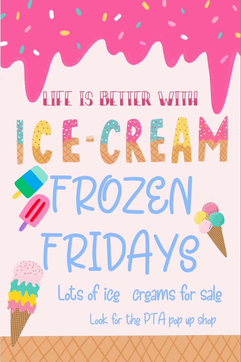 🍦 This Friday! (23rd) During school pick up, we will have a selection of ice lollies & ice cream on sale to help you coool off! 🍦