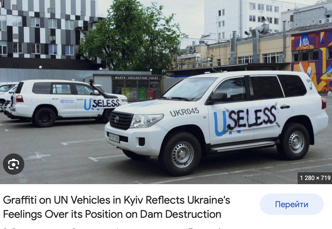 BogdanPolovko's tweet photo. UN is suing a Ukrainian man who has taped a poster on their cars in Kyiv that have been standing there for months. What a bunch of UNsecure careerists https://t.co/j4knrdnFvF