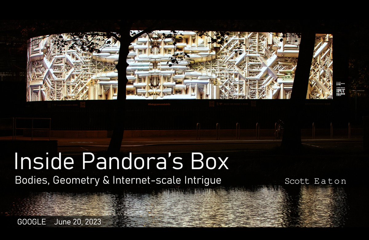 Excited to be giving a talk for <a href="/Google/">Google</a> today titled,  "Inside Pandora's Box: Bodies, Geometry &amp; Internet-scale Intrigue".  Lots of images, videos and reflections on my last six or seven years exploring machine learning / AI in my work.