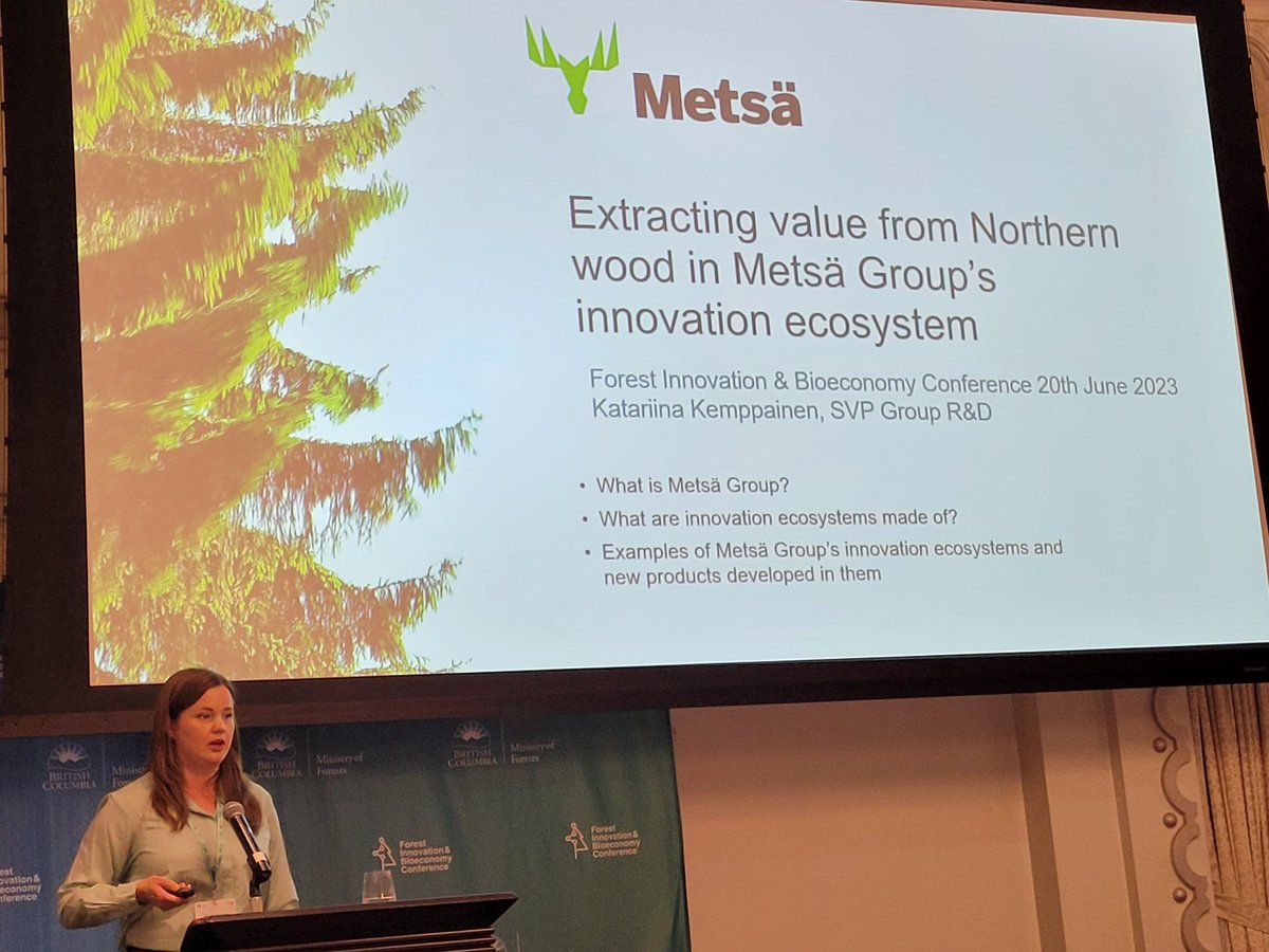 Super inspiring insights from <a href="/MetsaSpring/">Metsä Spring</a> on how #innovation ecosystems create success FIBC, Vancouver. Extracting value from Northern #wood in Metsä Group’s innovation ecosystem – Katariina Kemppainen, Metsä Spring