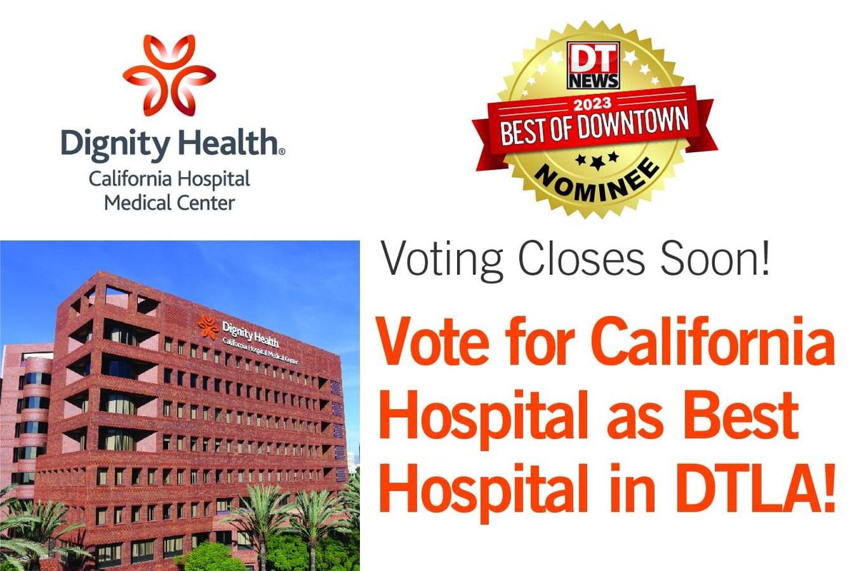 It's your last chance to vote for California Hospital! ✅ Voting closes this Friday for L.A. Downtown News Best of Downtown 2023! To cast your vote, click the link below, sign in with your email and scroll to question #79 to vote for us. Vote today: dignityhlth.org/3CazooI