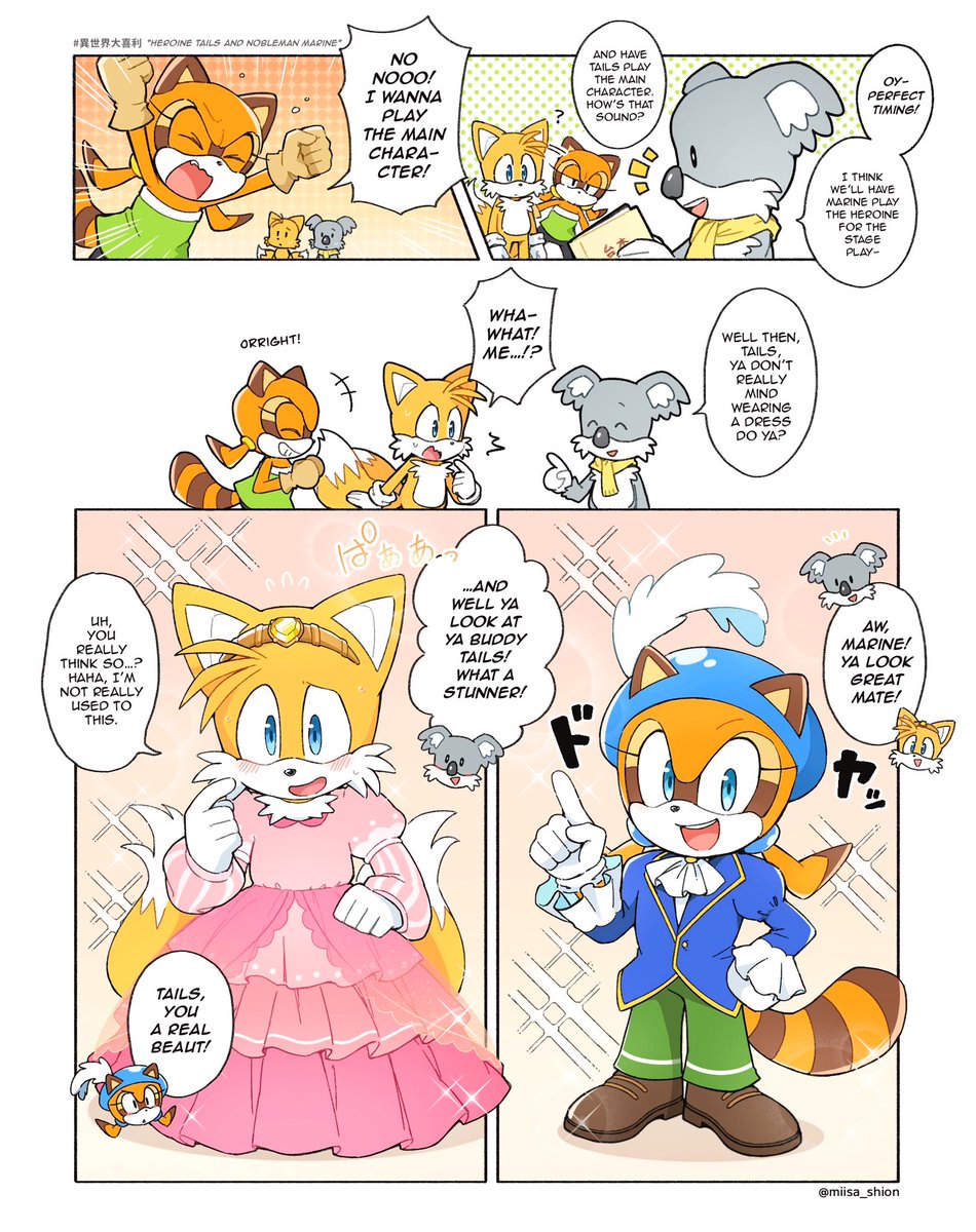 Heroine Tails and Nobleman Marine (eng version!) 🦊🦝✨  original comic based on this month's Isekai Ogiri from sonic channel!