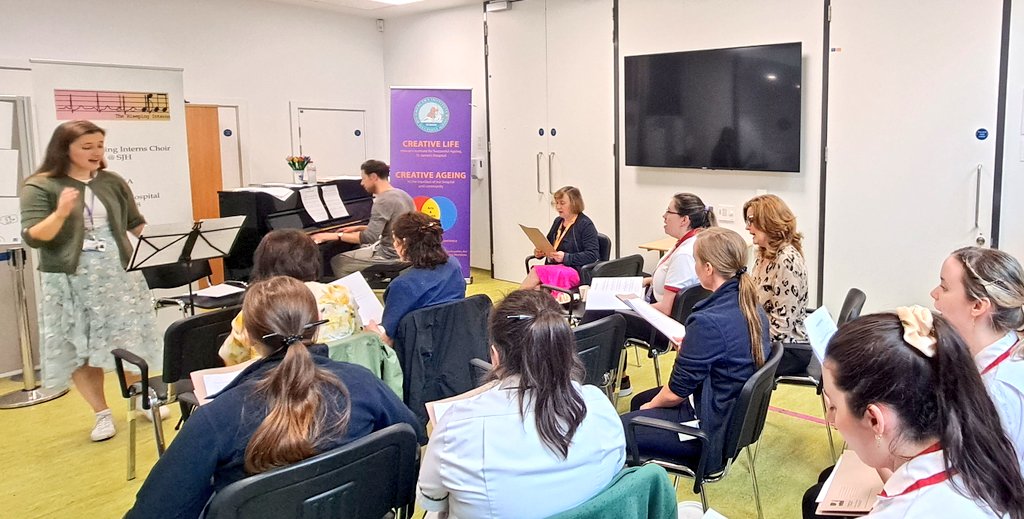 Practice earlier today, for tomorrow's performance which you can see tomorrow at the SCOPe bake sale in aid of Association of Ukranians in Ireland. Thank you <a href="/RoisinTherapy/">Roisin Hayes Music Therapy</a> for your musical guidance! 🎶 
<a href="/AlisonEnright2/">Alison Enright</a> 
<a href="/stjamesdublin/">St James's Hospital</a>