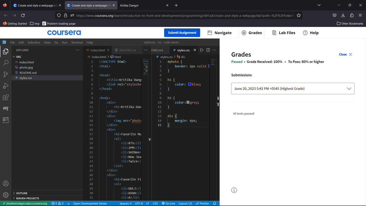 kritika_dangol's tweet photo. #60DaysOfLearning2023 #LearningWithLeapfrog #LeapfrogStudentPartnershipProgram #60DaysOfLearningWithLeapfrog Done with the HTML and CSS programming assignment!Yay!#LSPPLearning20 #LSPPD20 https://t.co/CorToJm6A0