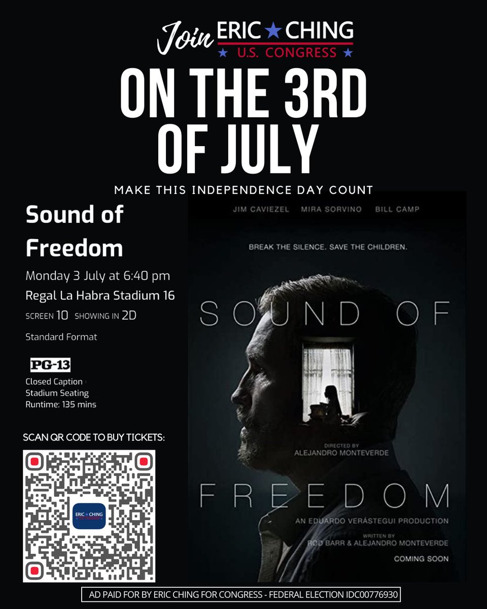 Monday July 3rd at 6:30pm in LaHabra join me in supporting a movie that sheds light on the biggest problem facing us today - child trafficking. Jim Caviezel stars in this true story of Tim Ballard, a former U.S. government agent that rescues children from global sex traffickers.