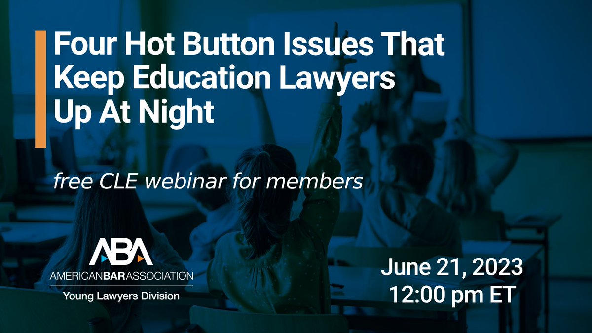 What keeps education lawyers up at night? Join us to learn about current substantive legal issues education lawyers face and how they address them while navigating the murky waters of ethics, politics, and complicated schemes.
📅DATE: 6/21
➡️Register HERE: ambar.org/r6yegg