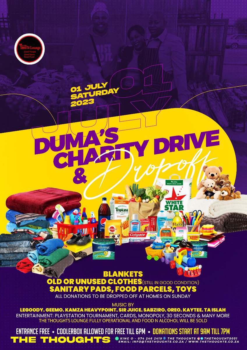 NononsensePule's tweet photo. Ladies and Gentlemen,I present to you my charity drive by and drop off on the 1st of July 2023...please save the date and if you would like to donate old clothes,food,blankets,toys and sanitary pads I would appreciate it a lot...God bless you and please retweet 🥺🙏🏽❤️ https://t.co/CPxj8tmq7Z