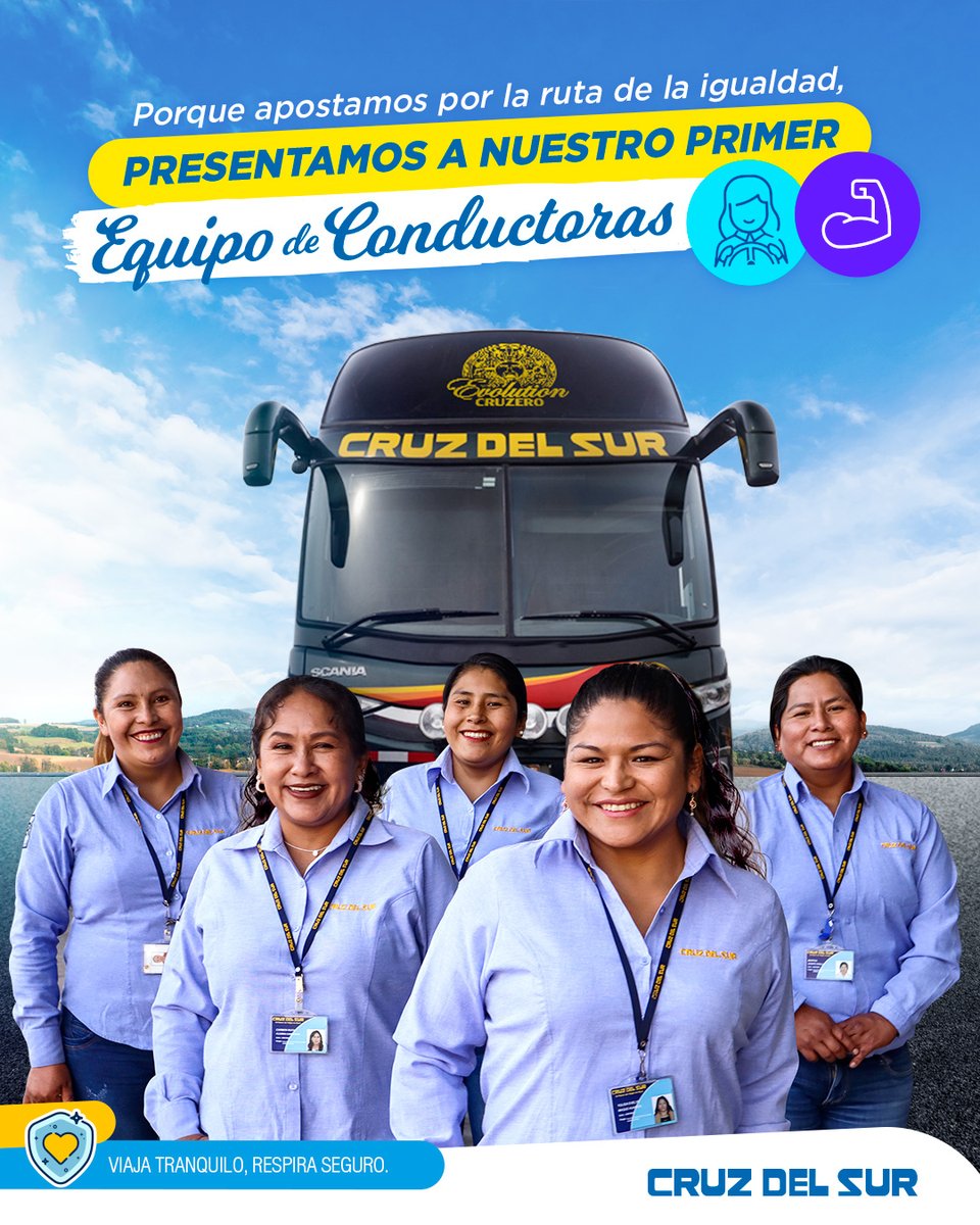 LikecomPeru's tweet photo. El año pasado, recibimos un brief motivador: comunicar que #CruzdelSur cuenta con un staff de conductoras profesionales. ¿🇶🇺é hicimos? Literalmente, nos subimos al bus con ellos para ir por la ruta de la igualdad. ¿🇪🇱 resultado?📷Varios medios comentaron sobre la campaña https://t.co/pUCOQge2Ww