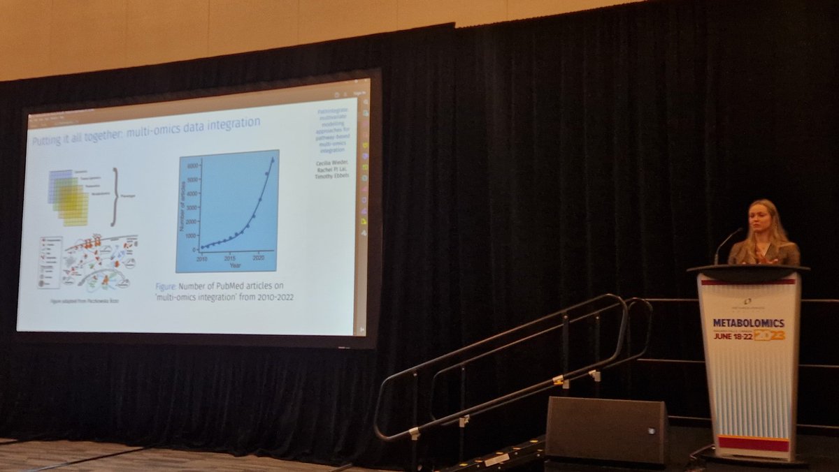 @cwieder_  telling us how to integrate #multiomics data using PathIntegrate for pathway level interpretation. #MetSoc2023