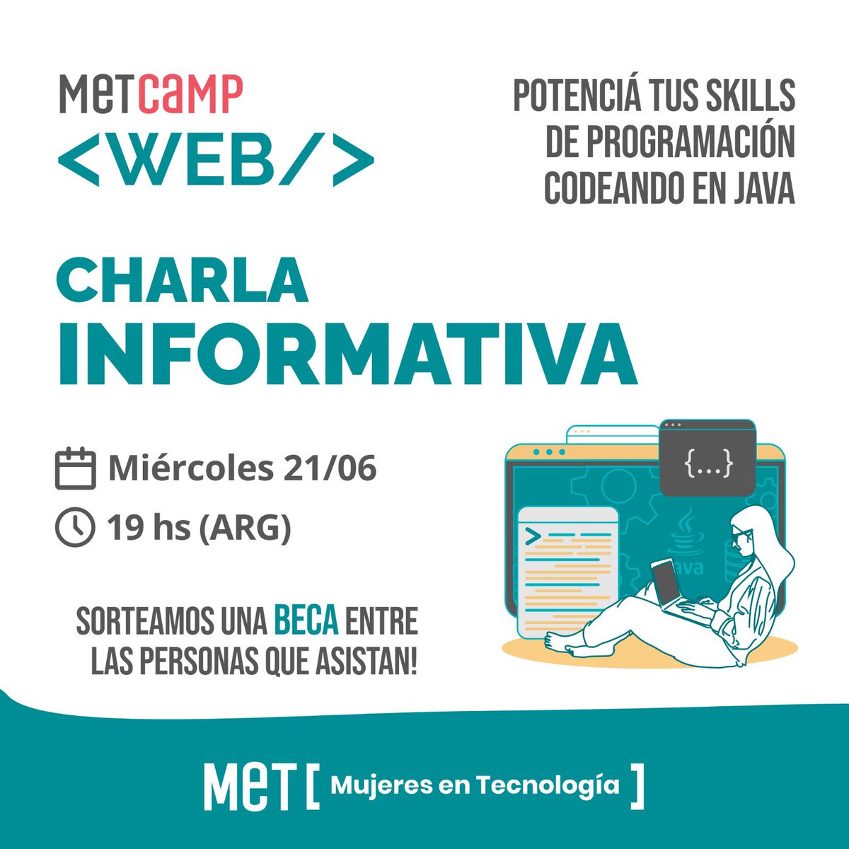 NatiFabbro's tweet photo. 📢¿Tenés dudas sobre el MetCamp Web?

📅Sumate a la charla informativa el próximo Miércoles 21/ 19hs por Google Meet  💻
https://t.co/qH8bIxilOm
⚡🙋🏽‍♀️Entre las personas que se sumen, vamos a sortear una beca para el MetCamp ⚡🙋🏽‍♀️

¡Te esperamos! 🤩 https://t.co/vQlsE6WuKR