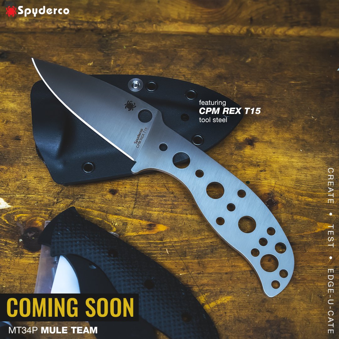 The MT34P Mule Team™ CPM REX T15 will go live on Tuesday, 27-June at 09:00 am MDT at lil.spyderco.com/MT34P  or in the Spyderco Factory Outlet Store. Limit FIVE per household. Link in bio. Limit increased to 5!   #SpydercoKnives #MuleTeam