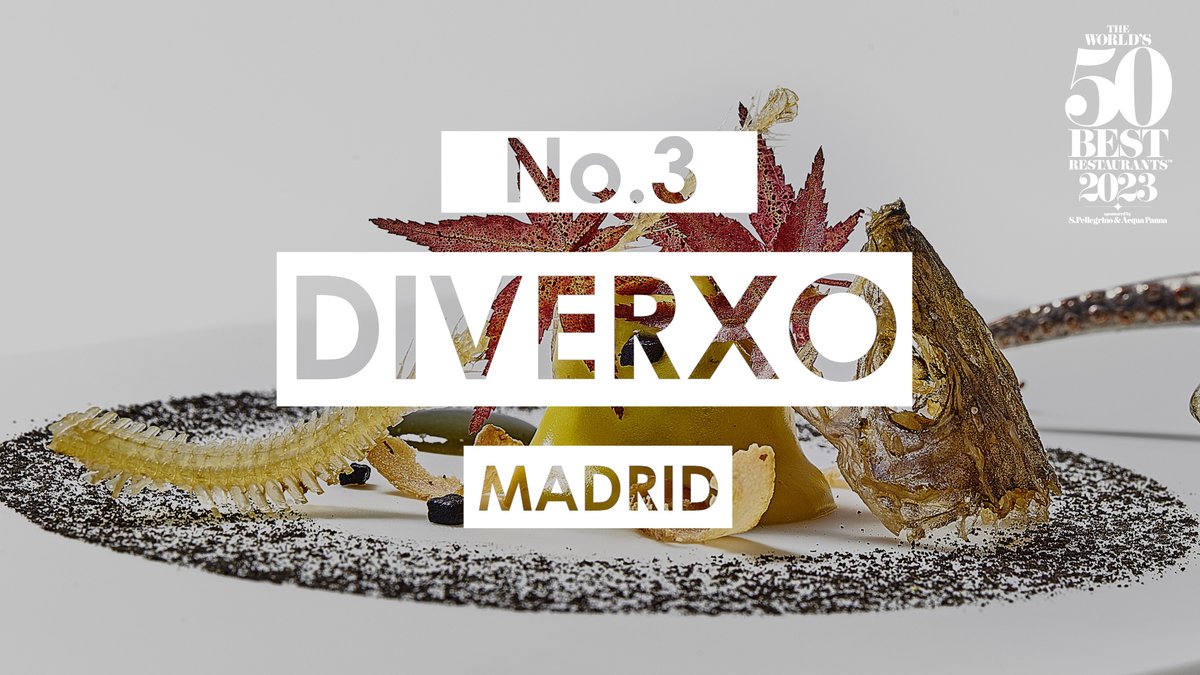 The50Global's tweet photo. No.3 is Diverxo in #Madrid! The irreverence of punk and abstract art meets cutting-edge modern Spanish cuisine fused with Asian influences at Madrid’s Diverxo. Dreamt up by Dabiz Muñoz, the creativity on display here is difficult to match. #Worlds50Best @Dabizdiverxo https://t.co/pztPgpPqzT