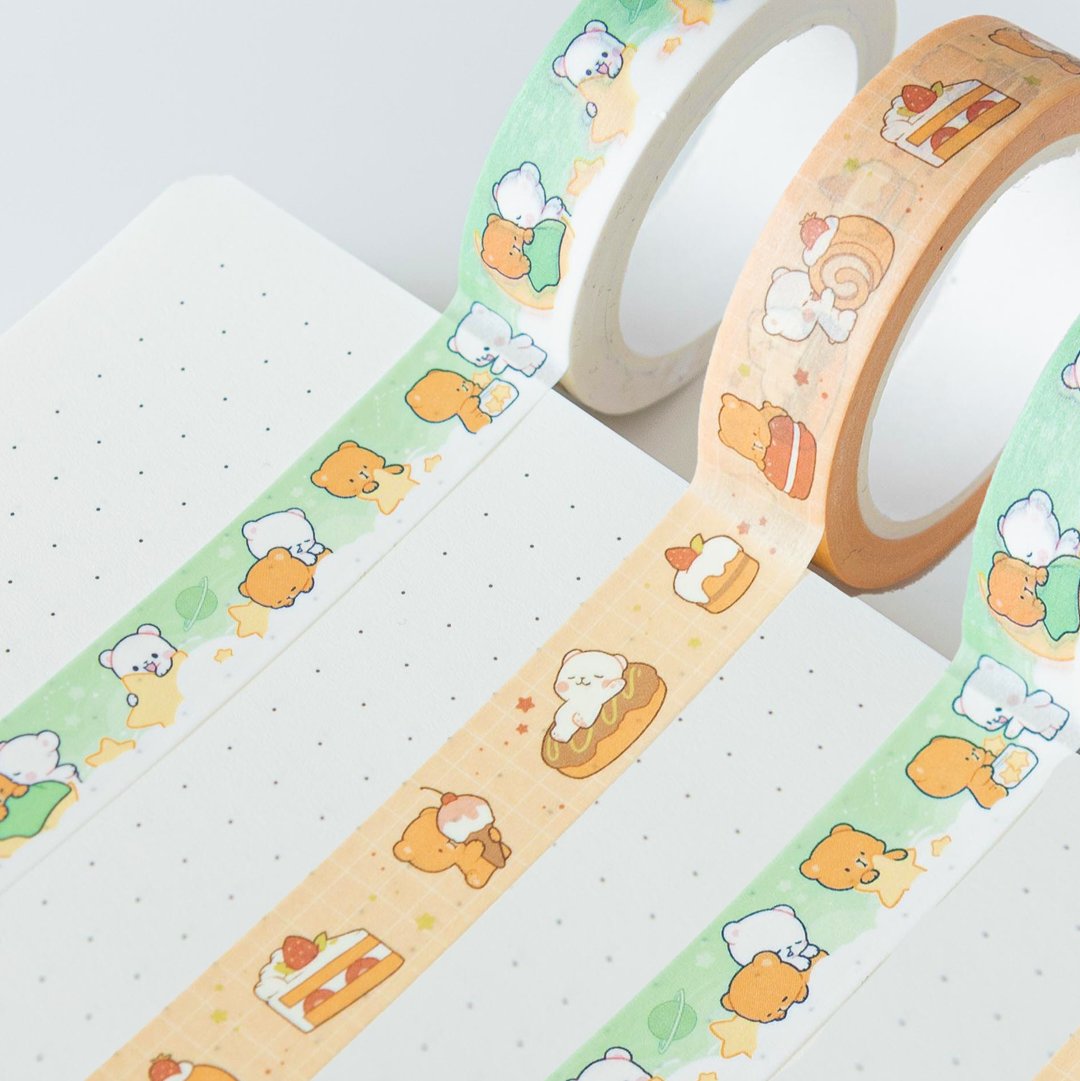 「Dropping NEW collection of washi tapes, 」|Milk & Mochaのイラスト