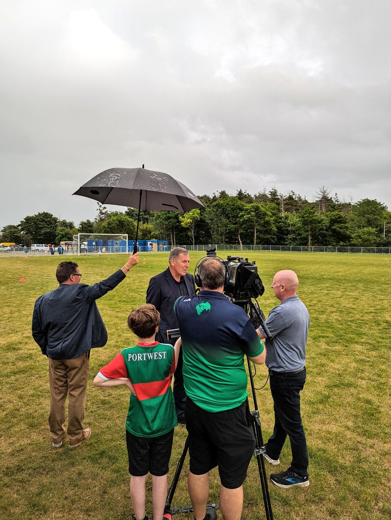 @PackieBonner1 being interviewed at the official opening of the Callum Friel Football pitch in Dunfanaghy