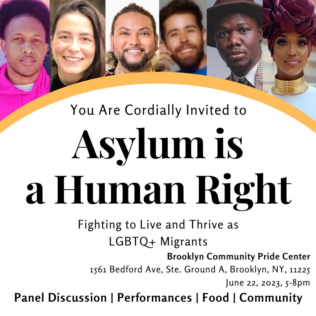 EqualityNewYork's tweet photo. We are excited to announce this week’s event, “Aslyum is a Human Right- Fighting to Live and Thrive as LGBTQ+ Migrants” 🇯🇲🏳️‍⚧️🏳️‍🌈✊🏿

Please join us from 5-8PM at the Brooklyn Community Pride Center (Crown Heights location) on Thursday! https://t.co/7JEmpiXJlu