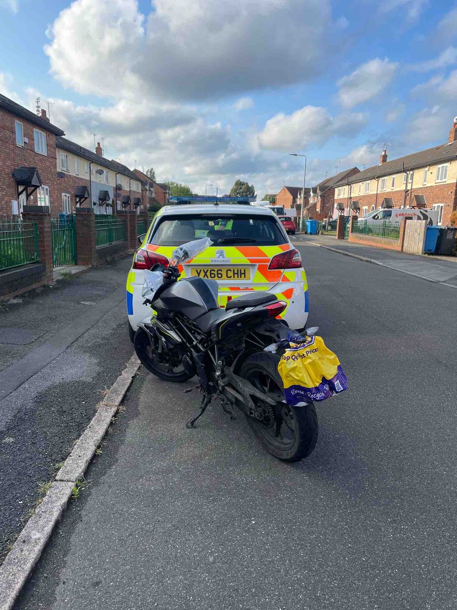 Stolen motorcycle recovered on West Grove today, vehicle will now be checked over and returned to the rightful owner, enquires on going #CommunityPolicing #YouSaidWeDid #954