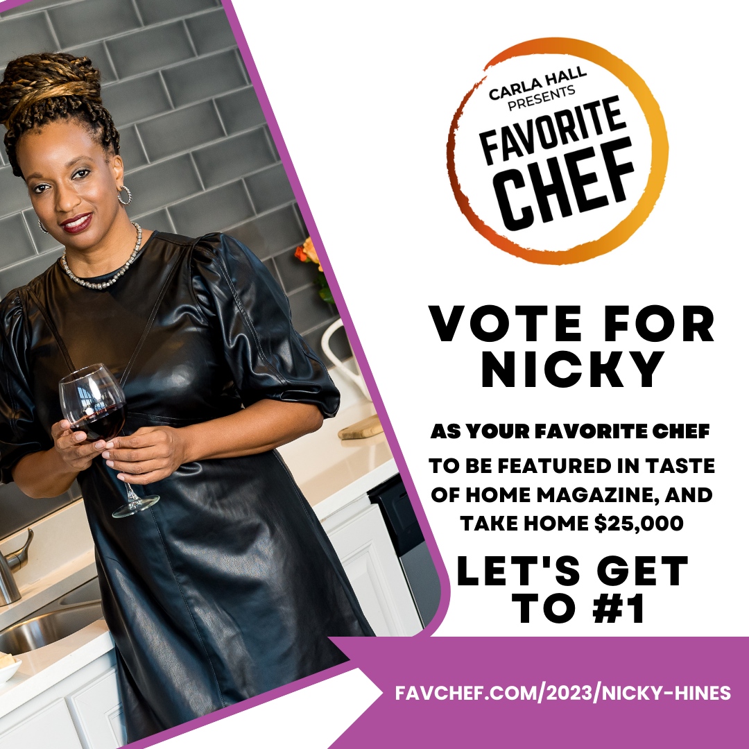 dinewinegather's tweet image. The first cut in Favorite Chef is this Thursday. Help Nicy get the #1 spot and be feature in Taste of Home &amp;amp; win 25K

DOUBLE VOTES: Today is a great day to help Nicky get ahead with 2-for-1 Champion vote donations until 9PM PDT

Favchef.com/2023/nicky-hin…
#favechef #adiningdiva