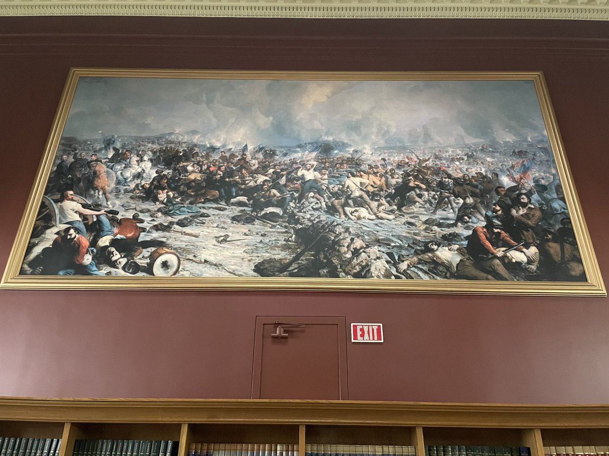 Wonderful #AbrahamLincoln statue and magnificent painting of the climax of #Pickett’s Charge at the #BattleofGettysburg in the House of Representative Library here at the State Capitol in Harrisburg. @gburgfoundation