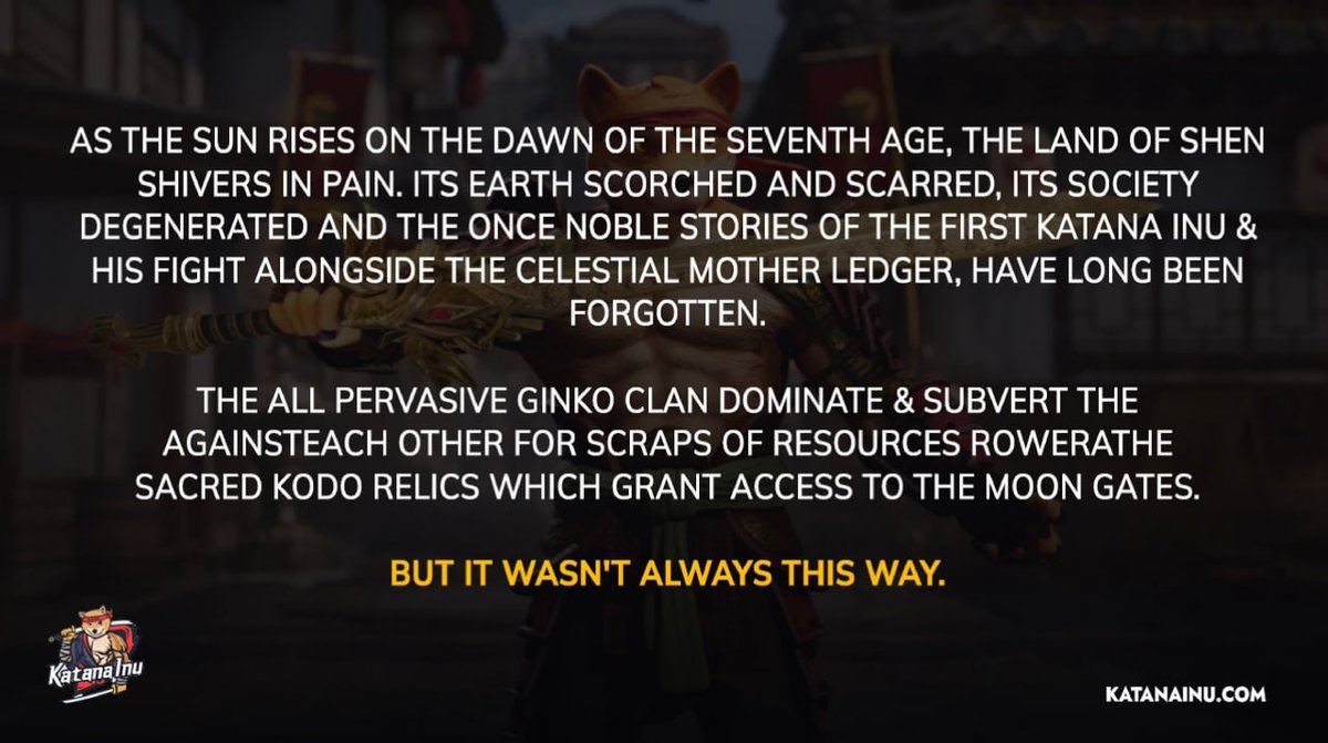 KatanaInu'nun sırlarını ortaya çıkarın ❤️‍🔥

Bu #Lore snippet ile kendinizi macera, gizem ve entrika dolu bir dünyaya bırakın. ⛩

 Sizi bekleyen destansı hikayeyi çözerken bizi izlemeye devam edin. ✨

#GameFi #CryptoGaming #Play2Earn #P2E #KataFam

x.com/katanainu/stat…