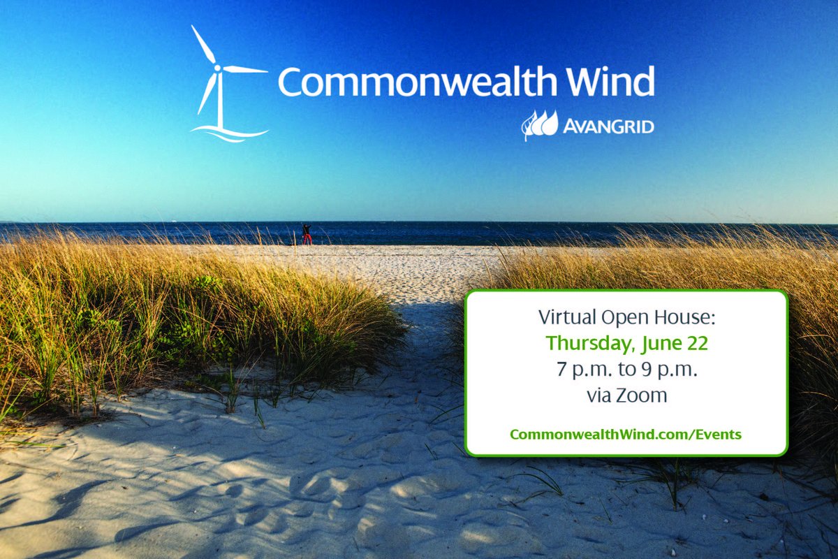 CommonwealthWND's tweet photo. Join us for the Virtual Commonwealth Wind Open House this Thursday, June 22nd, 7-9pm! Our team will be there to answer all your questions and share exciting details about our project. Join here: https://t.co/JWrti9KuCE #renewableenergy #commonwealthwind https://t.co/0NAYSck4VM