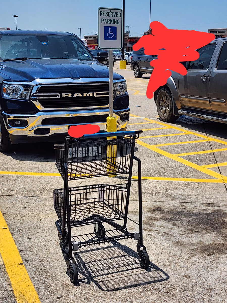 Billy Chaser (@billychaser) on Twitter photo It takes a next level shitty person to leave a cart in a handicap spot. If I had seen I would have taken the cart and wedged it under and  behind the person who did it so they can't back out. I'm dead serious. It takes a next level shitty person to leave a cart in a handicap spot. If I had seen I would have taken the cart and wedged it under and  behind the person who did it so they can't back out. I'm dead serious.