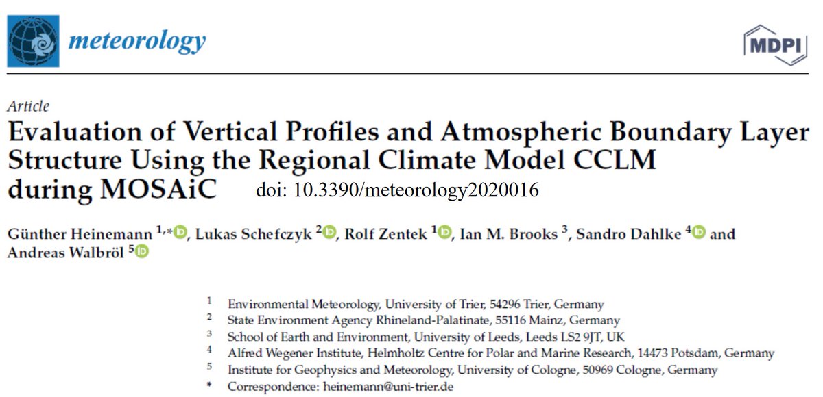 gue_heinemann's tweet photo. New publication: Heinemann, G., Schefczyk, L., Zentek, R., Brooks, I., Dahlke, S., Walbröl, A., 2023: Evaluation of vertical profiles and atmospheric boundary layer structure using the regional climate model CCLM during MOSAiC. doi: 10.3390/meteorology2020016. https://t.co/UhVtAeRTnz