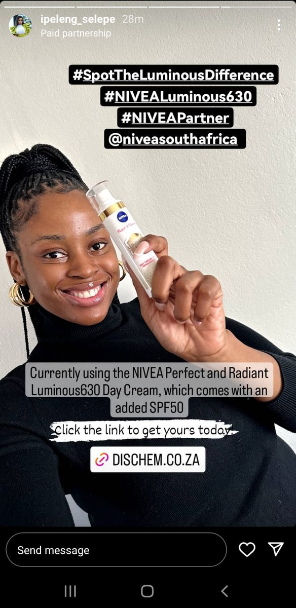 katlego_kotu's tweet photo. Dark marks? No worries Nivea Luminous 630 will help fade those marks away👌🏾
IPELENG X NIVEA
IPELENG THE BRAND
#SpotTheLuminousDifference
#NiveaLuminous630
#NiveaPartner
#IpelengRSelepe https://t.co/3SbSTkQmka