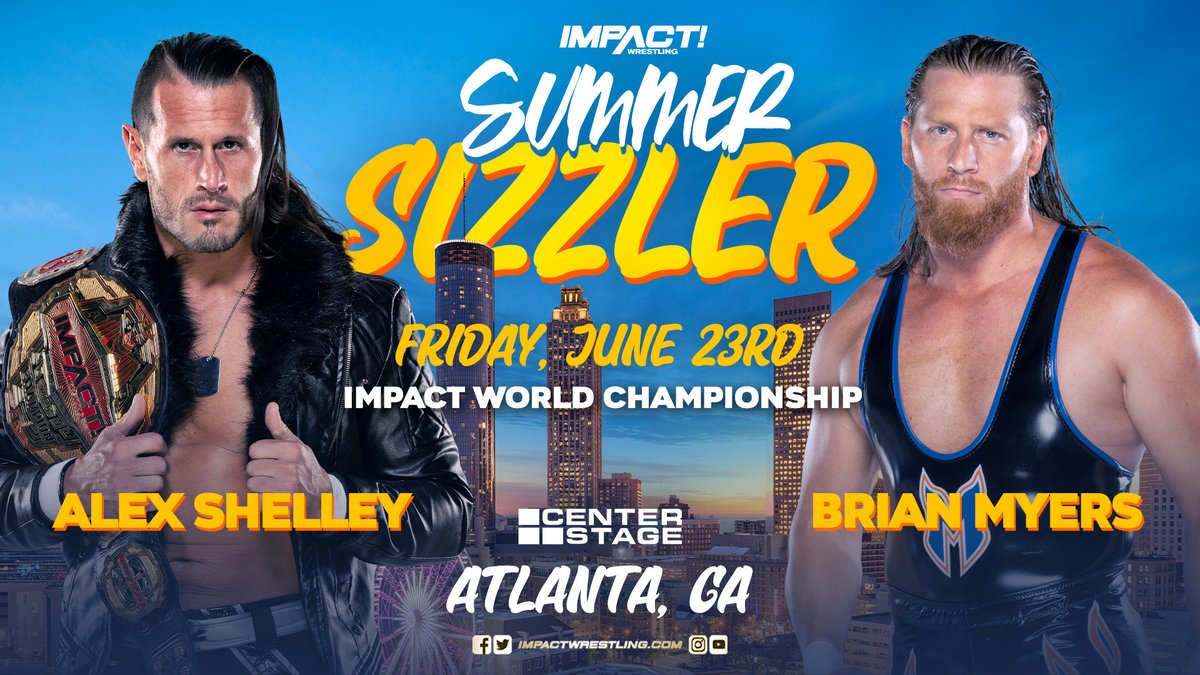 Atlanta! #IMPACTonAXSTV will be filming LIVE THIS Friday and Saturday, June 23rd and 24th for #SummerSizzler! 

@fakekinkade defends the IMPACT World Championship against @Myers_Wrestling!

Get tickets: ticketmaster.com/impact-wrestli…