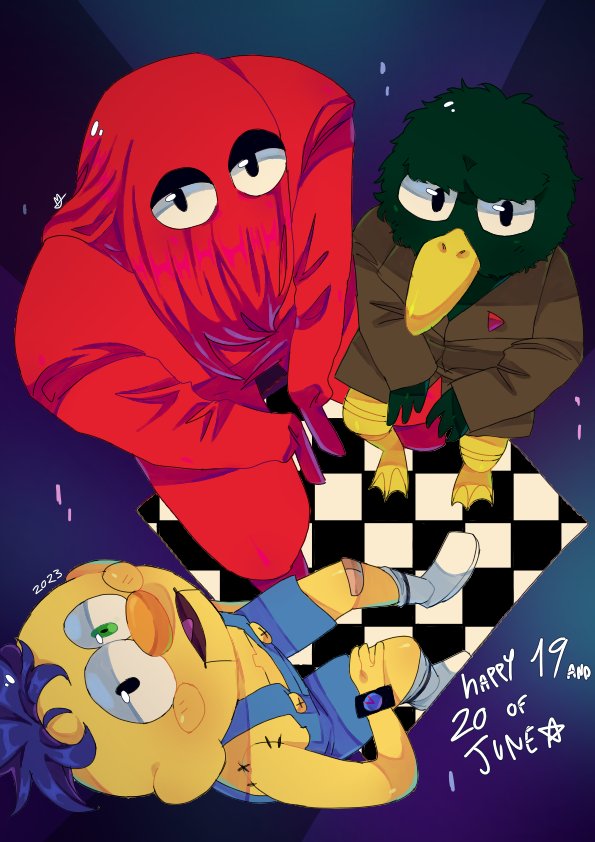 There's three of us

#DHMIS #dhmisfanart #yellowguy #duckguy #redguy
