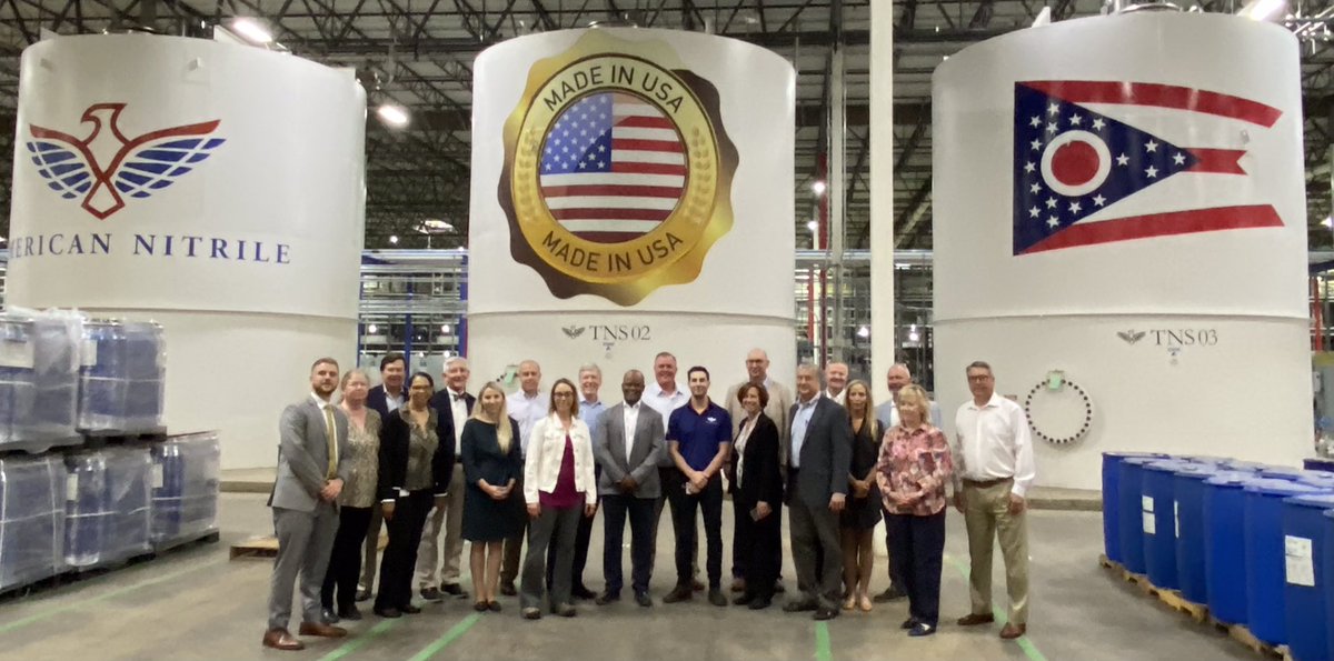 .@OHdeptofhealth Director Dr. Bruce Vanderhoff is touring American Nitrile this afternoon as part of a group arranged by @OHIOMFG. The Grove City-based company produces approximately 4 billion (with a “b”!) gloves per year for medical, research/lab, and industrial use.